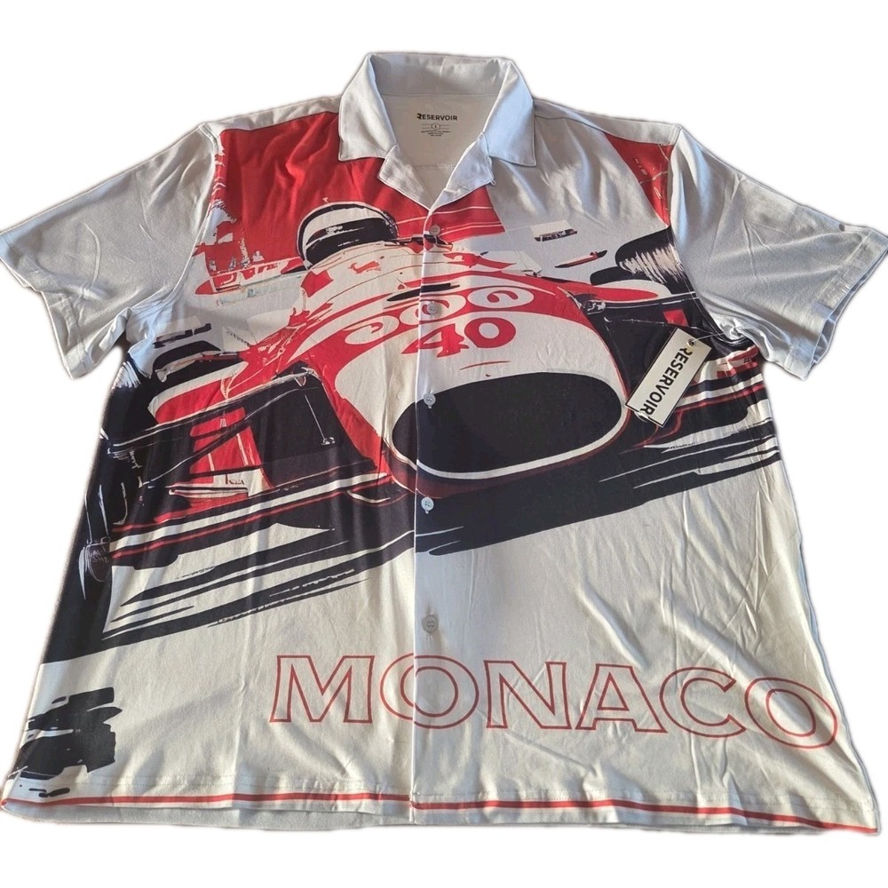 Reservoir Button Up Shirt Men's SZ L Cars Monaco Race  Print